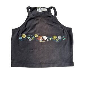 T&C Surf Hawaii T&C Girl Black Crop Tank Top Vintage Y2K Peace Love Hula S